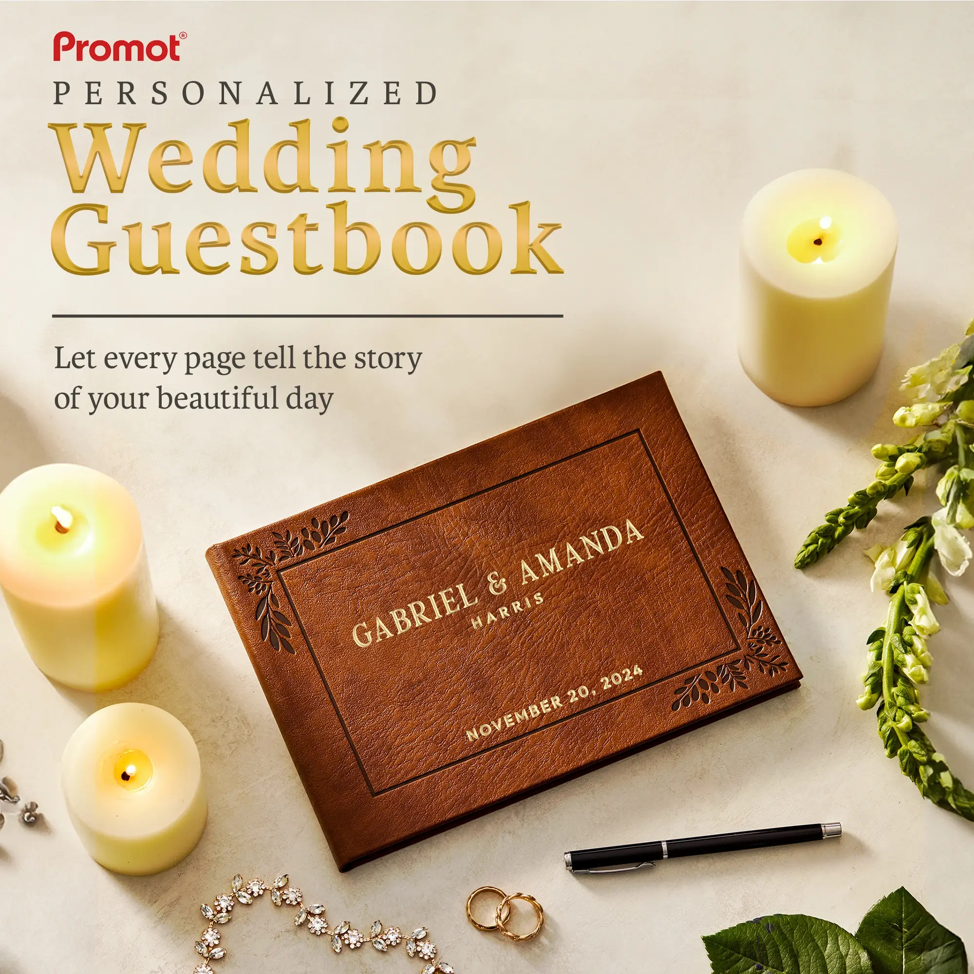 Custom Wedding Guestbook - Brown